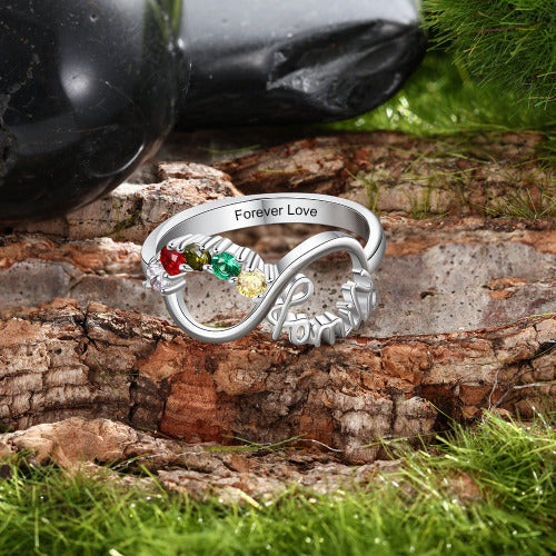 ThinkEngraved Mother's Ring Personalized 5 Birthstone Mother's Infinity Ring Family 5 Engraved Names