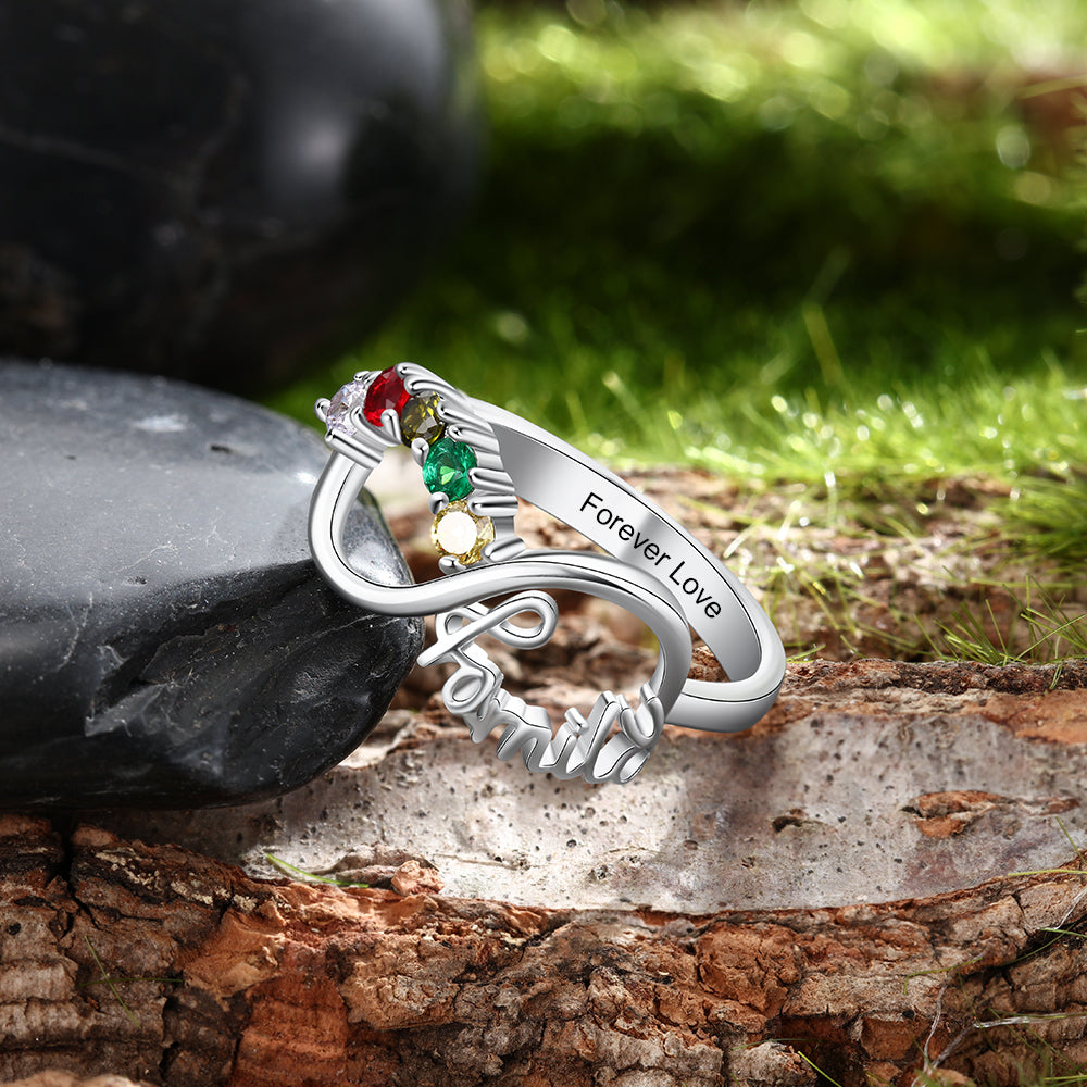 ThinkEngraved Mother's Ring Personalized 5 Birthstone Mother's Infinity Ring Family 5 Engraved Names