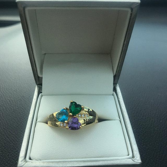 ThinkEngraved Mother's Ring Personalized Gold Mother's Ring 3 Birthstones Three Loves 3 Names