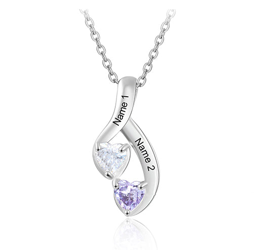 ThinkEngraved mothers necklace .925 sterling silver Personalized 2 Heart Stone Mother's Necklace Hanging Hearts 2 Engraved Names