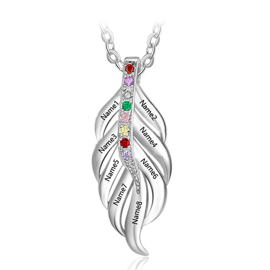 ThinkEngraved mothers necklace .925 sterling silver Personalized 8 Stone Mother's Necklace Feather Design 8 Engraved Names