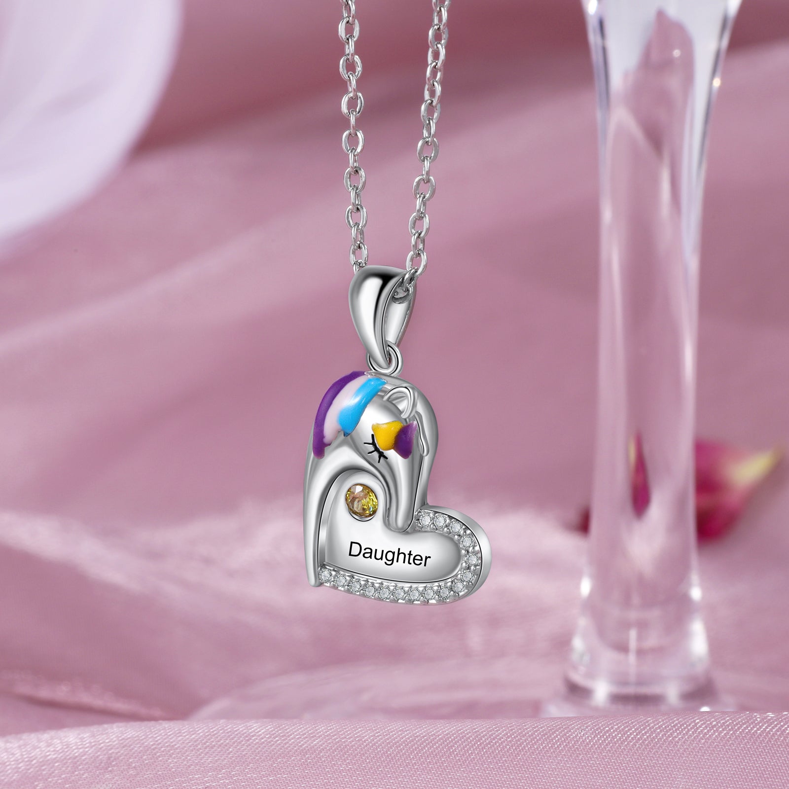 ThinkEngraved mothers necklace Custom Mother Daughter Birthstones and  Names Matching Unicorn Necklace Set
