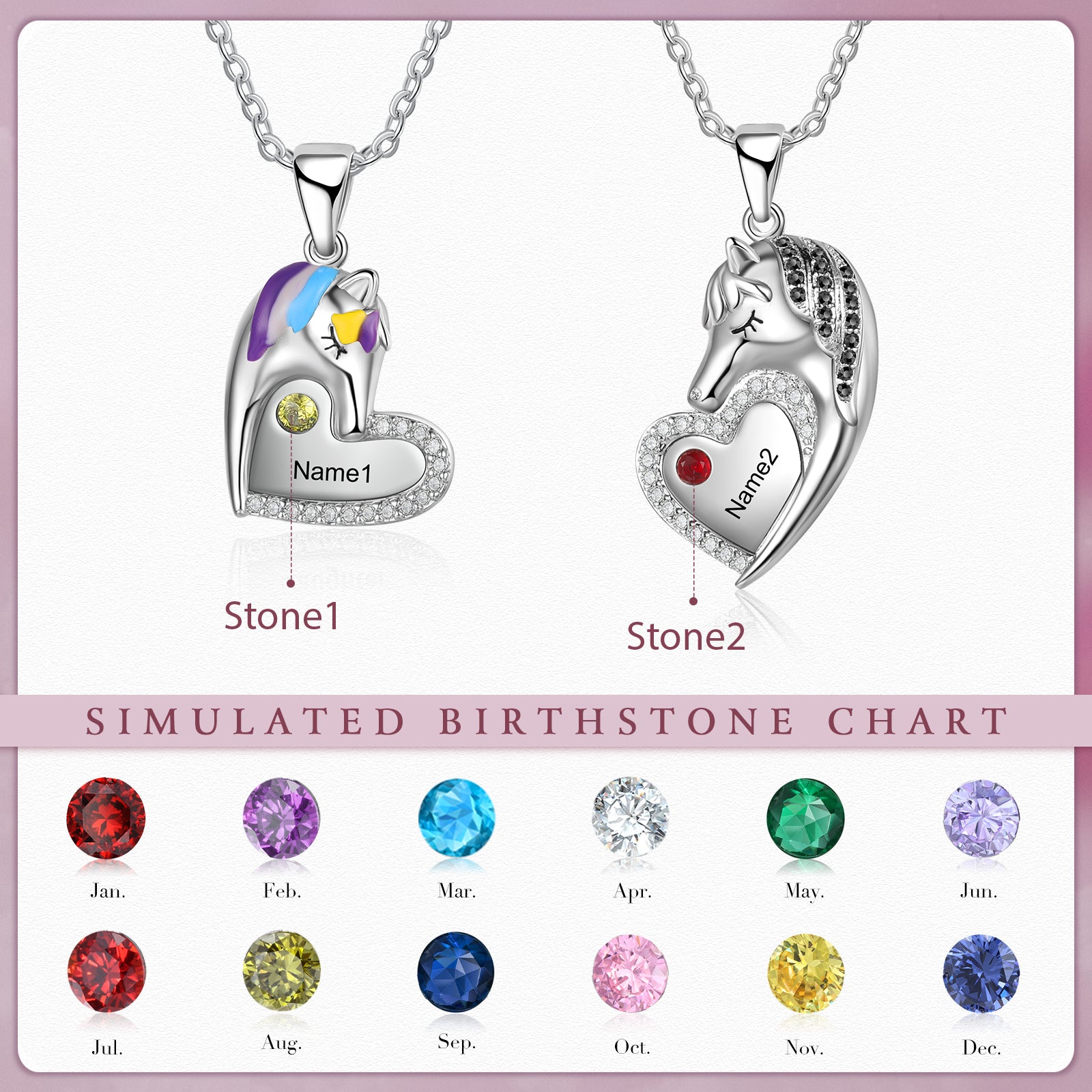 ThinkEngraved mothers necklace Custom Mother Daughter Birthstones and  Names Matching Unicorn Necklace Set