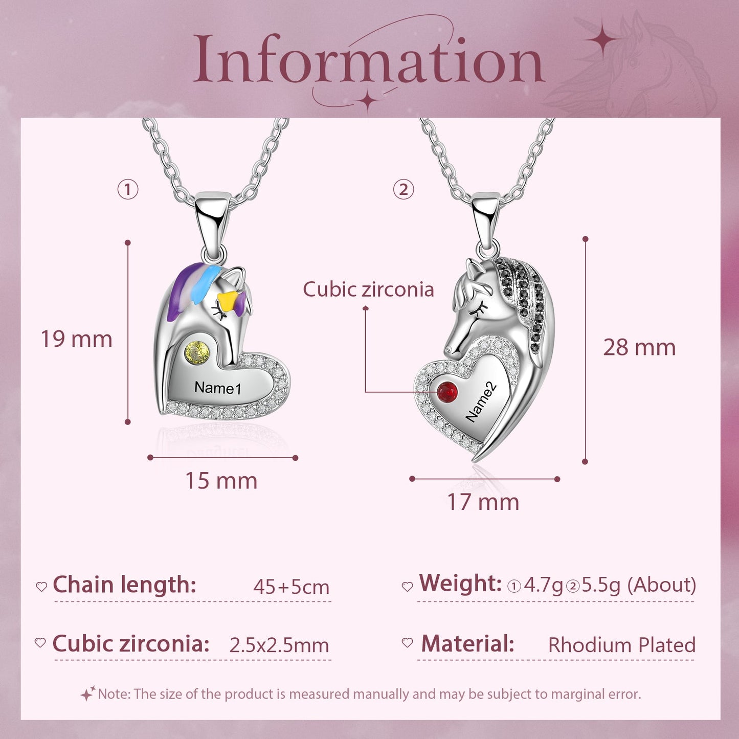 ThinkEngraved mothers necklace Custom Mother Daughter Birthstones and Names Matching Unicorn Necklace Set