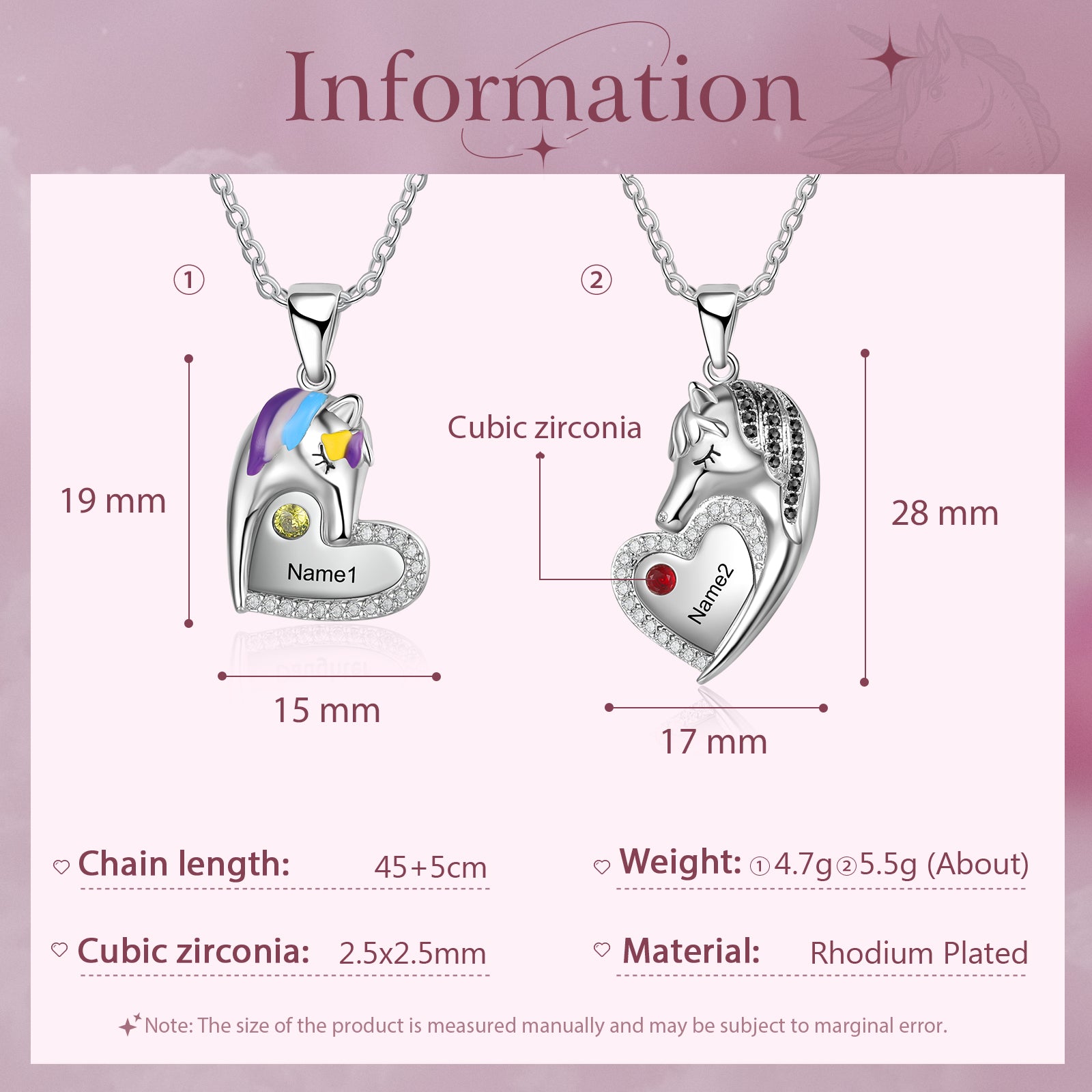 ThinkEngraved mothers necklace Custom Mother Daughter Birthstones and  Names Matching Unicorn Necklace Set