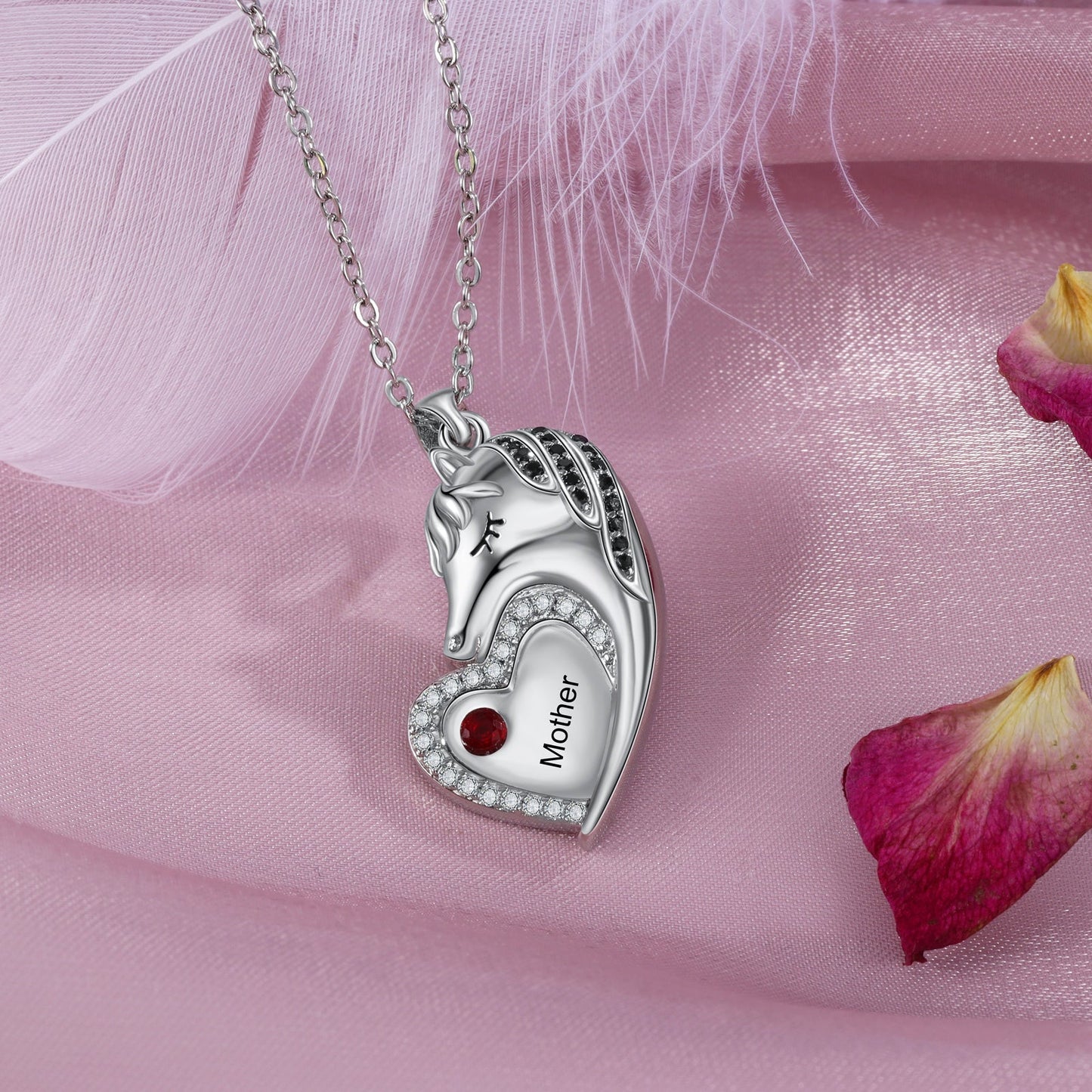 ThinkEngraved mothers necklace Custom Mother Daughter Birthstones and Names Matching Unicorn Necklace Set