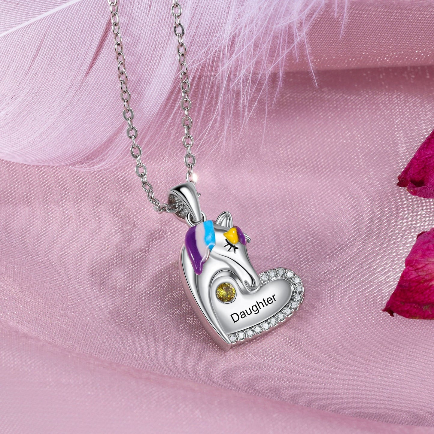 ThinkEngraved mothers necklace Custom Mother Daughter Birthstones and  Names Matching Unicorn Necklace Set