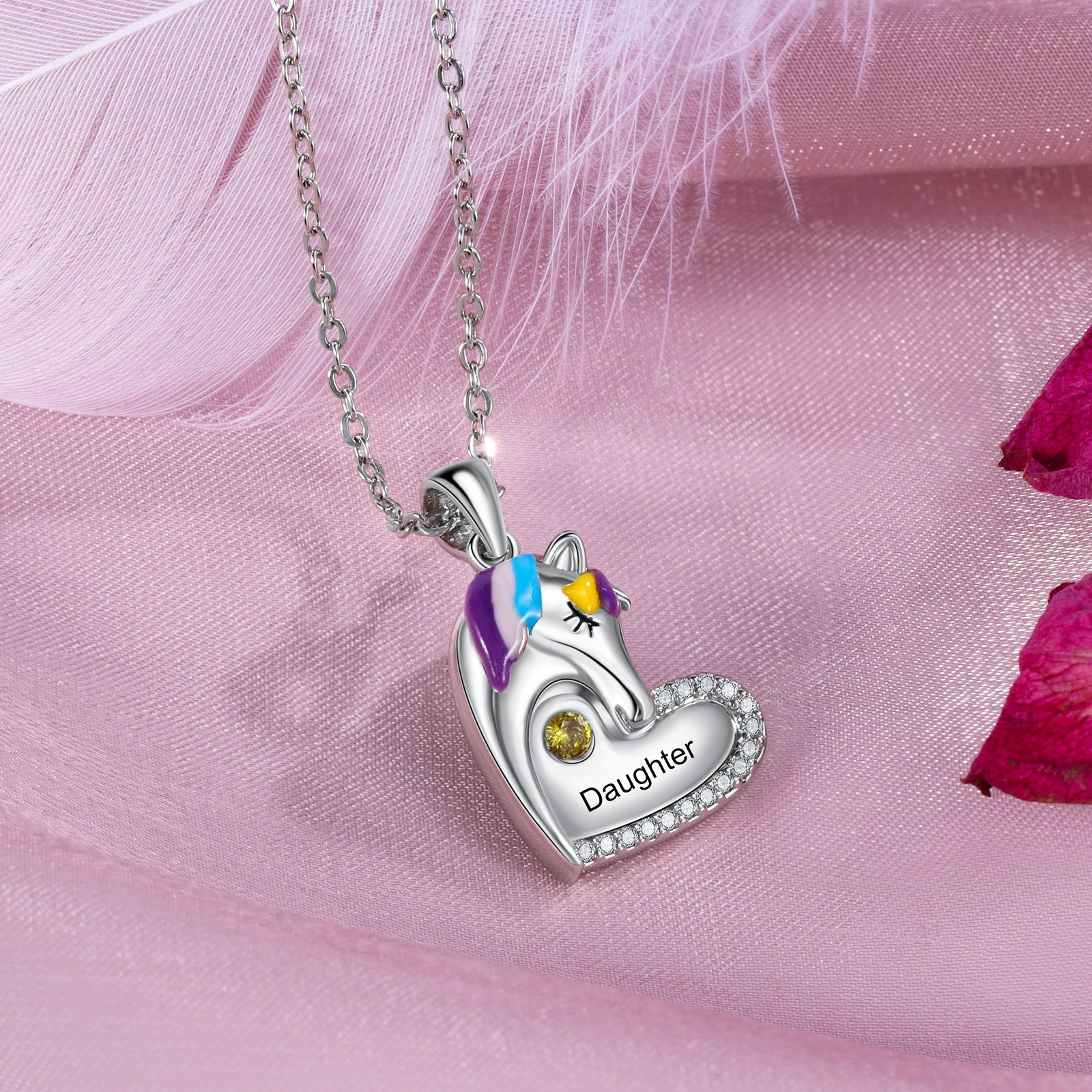 ThinkEngraved mothers necklace Custom Mother Daughter Birthstones and  Names Matching Unicorn Necklace Set