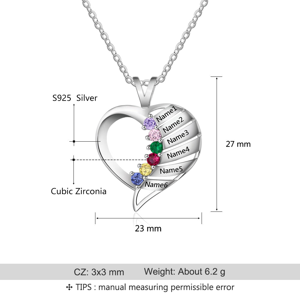 ThinkEngraved mothers necklace Personalize 6 Birthstone Mother's or Grandma Family Necklace 6 Names