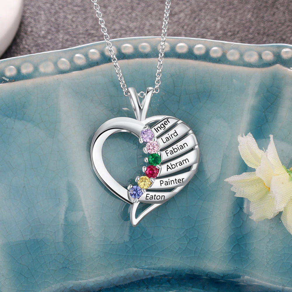 ThinkEngraved mothers necklace Personalize 6 Birthstone Mother's or Grandma Family Necklace 6 Names