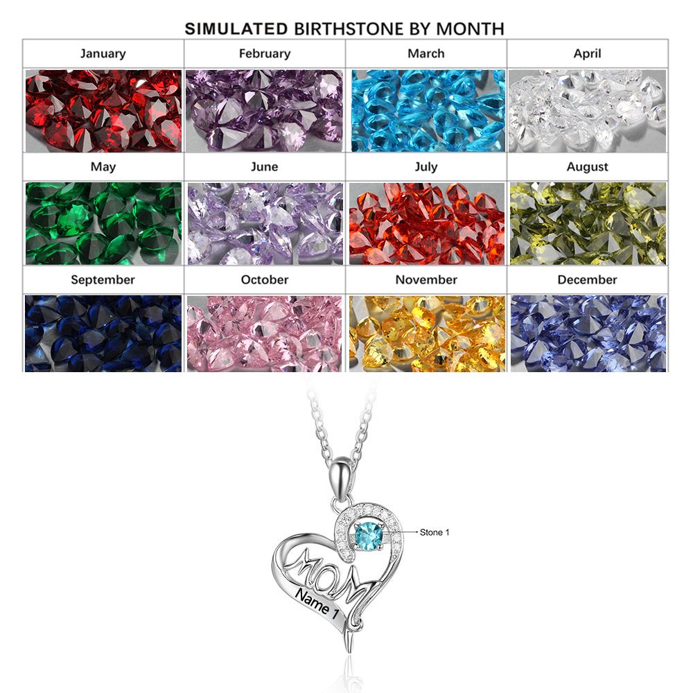 ThinkEngraved mothers necklace Personalized 1 Birthstone Mother's Necklace In Mom's Heart 1 Name