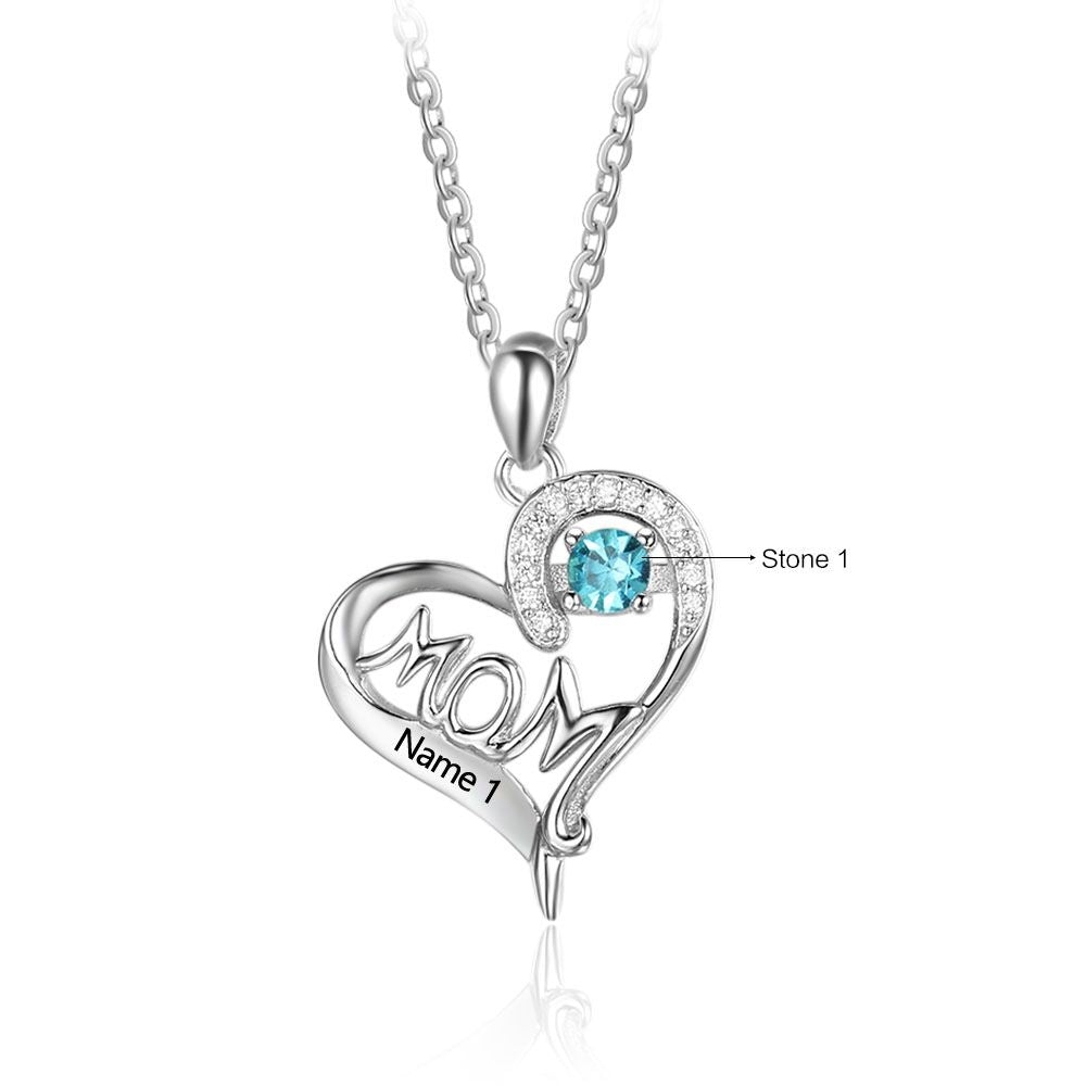 ThinkEngraved mothers necklace Personalized 1 Birthstone Mother's Necklace In Mom's Heart 1 Name