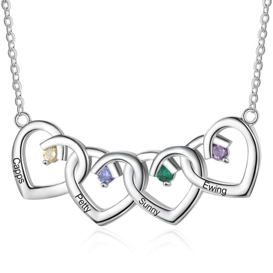 ThinkEngraved mothers necklace Personalized 4 Hearts Mother's Necklace 4 Stone 4 Engraved Names