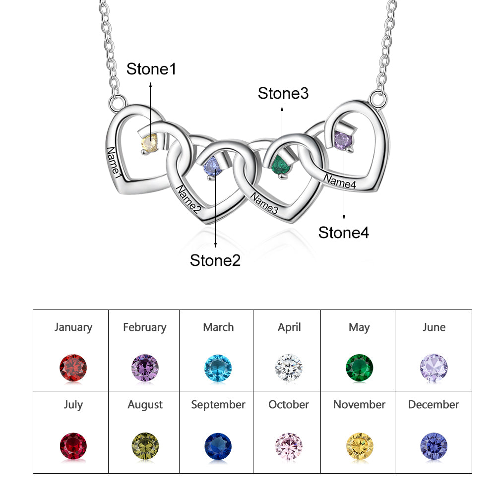 ThinkEngraved mothers necklace Personalized 4 Hearts Mother's Necklace 4 Stone 4 Engraved Names