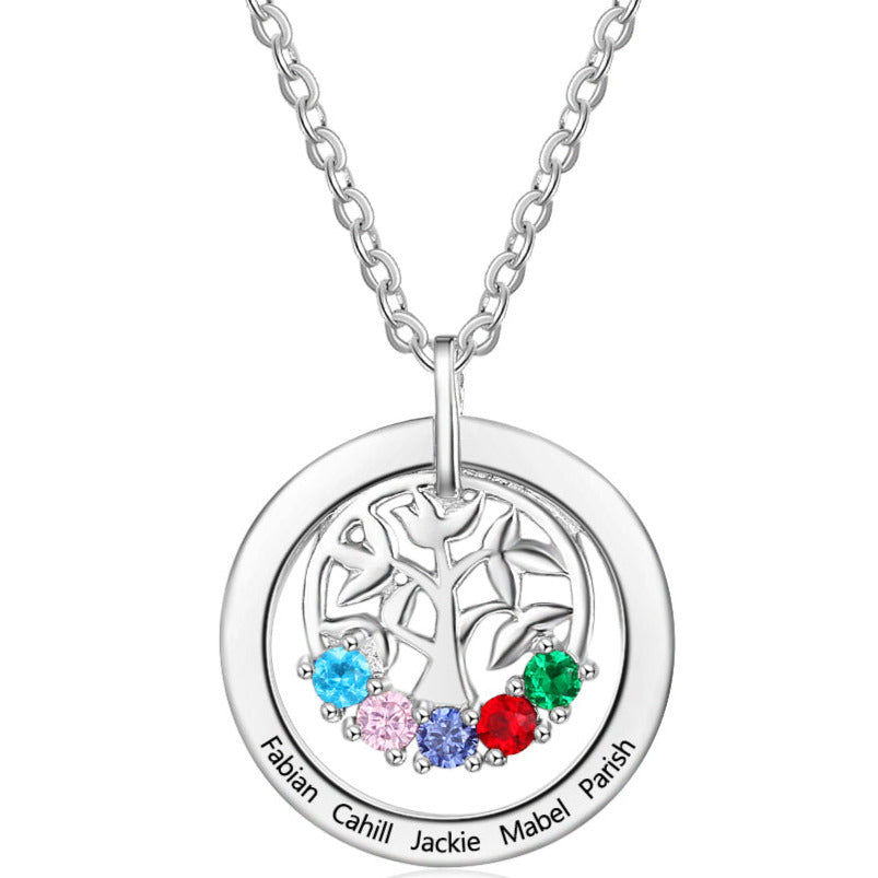 ThinkEngraved mothers necklace Personalized 5 Birthstone Family Tree Mother's Necklace 5 Engraved Names