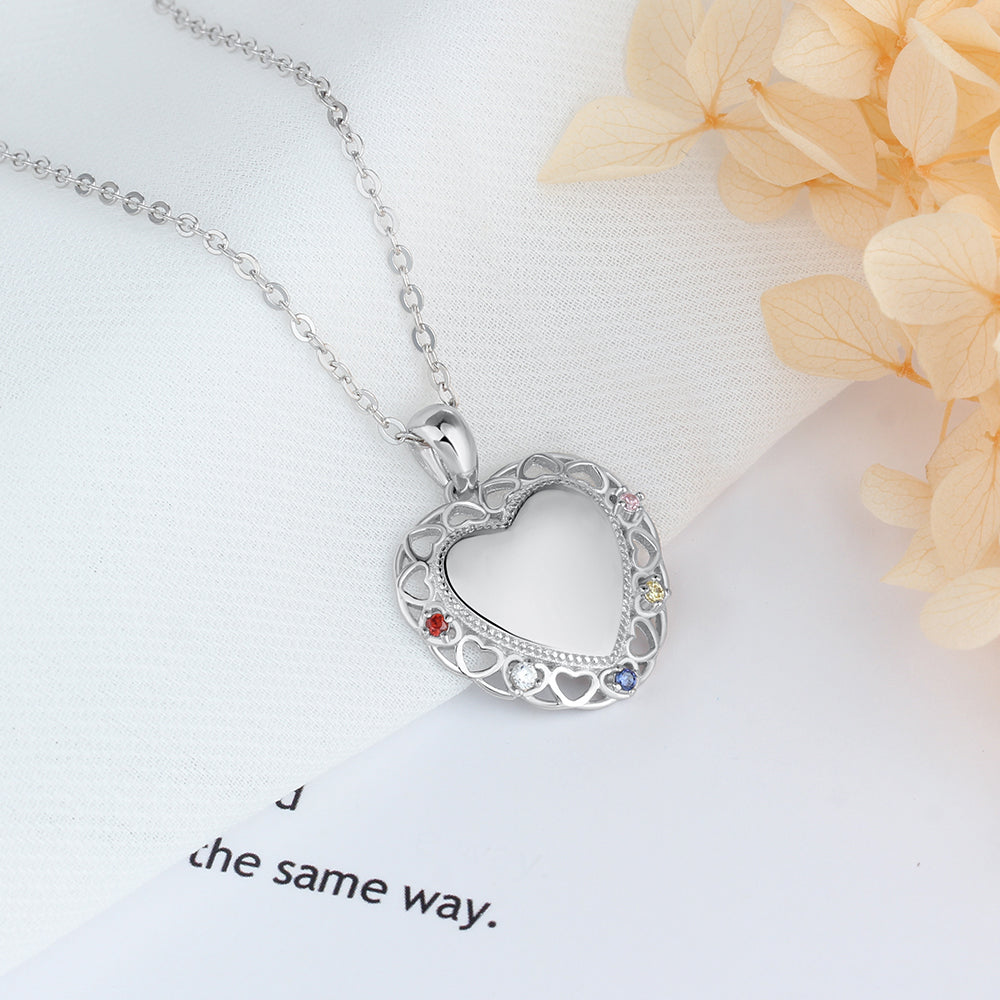 ThinkEngraved mothers necklace Personalized 5 Birthstone Mother's Necklace Engraved Heart Pendant