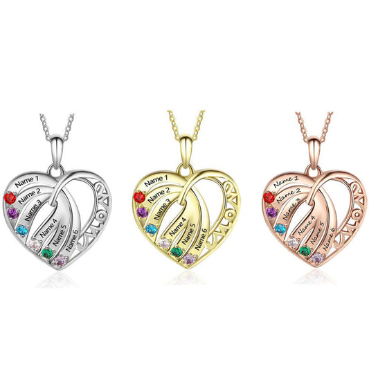 ThinkEngraved mothers necklace Personalized 6 Stone Mother's Necklace MOM Heart Pendant 6 Names