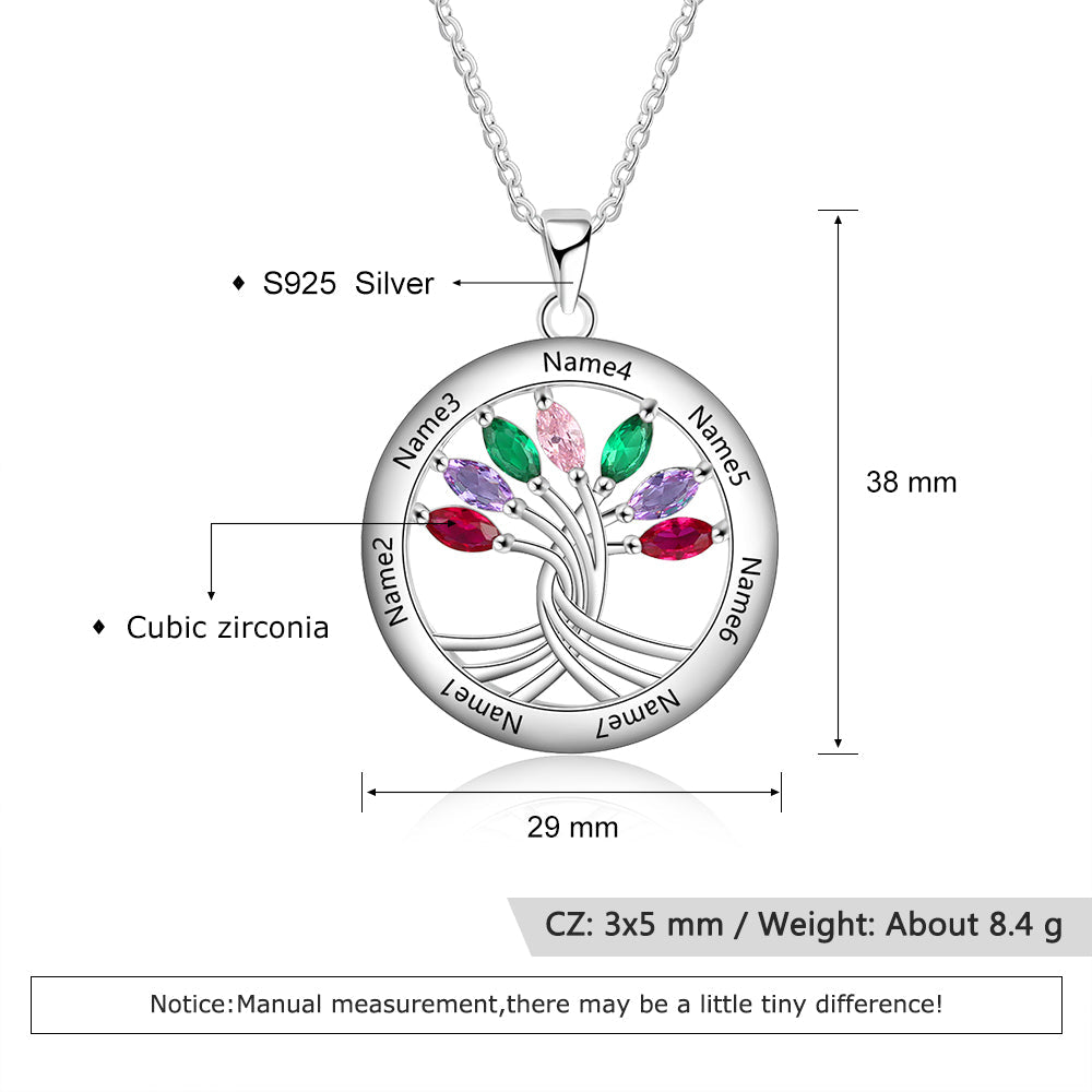 ThinkEngraved mothers necklace Personalized 7 Birthstone Mother's Necklace Family Tree Necklace 7 Names