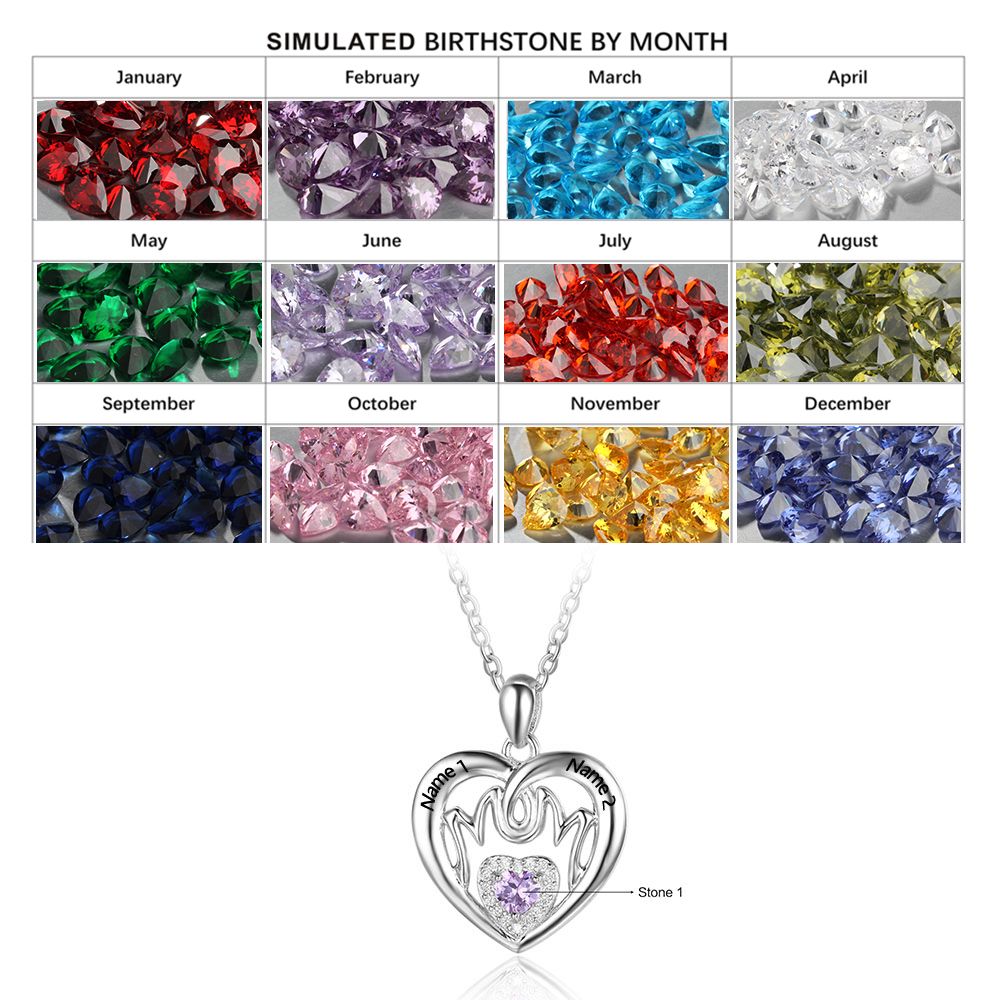 ThinkEngraved mothers necklace Personalized Birthstone MOM Mothers Necklace Heart Shape 2 Names