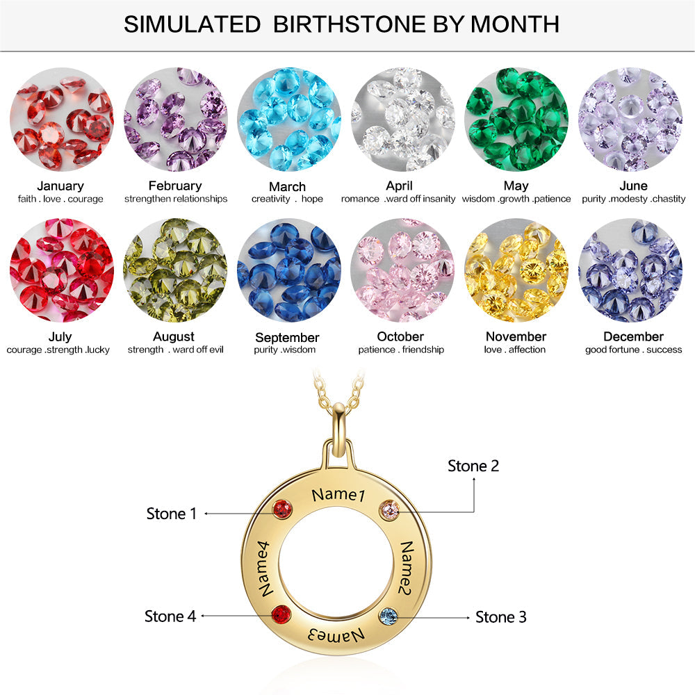 ThinkEngraved mothers necklace Personalized Gold 4 Birthstone Mother's Necklace Life Saver 4 Names