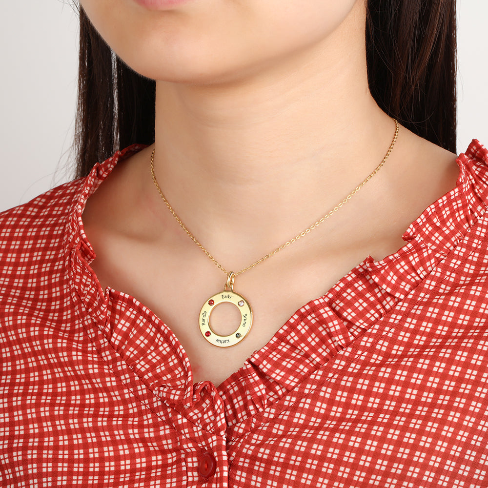 ThinkEngraved mothers necklace Personalized Gold 4 Birthstone Mother's Necklace Life Saver 4 Names