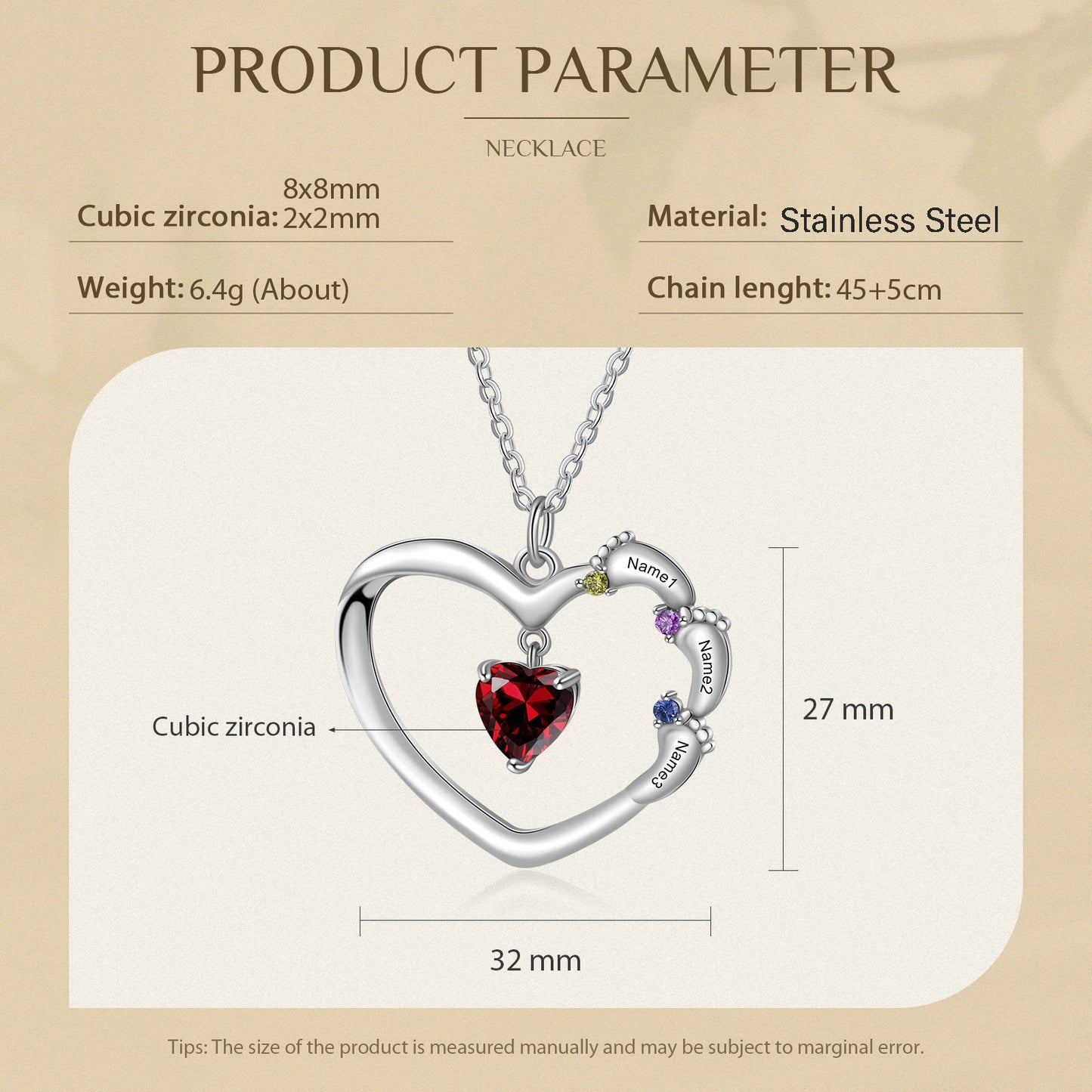ThinkEngraved mothers necklace Personalized Mother's Necklace Heart and Baby Feet 4 Birthstone 3 Names Dangle Gem