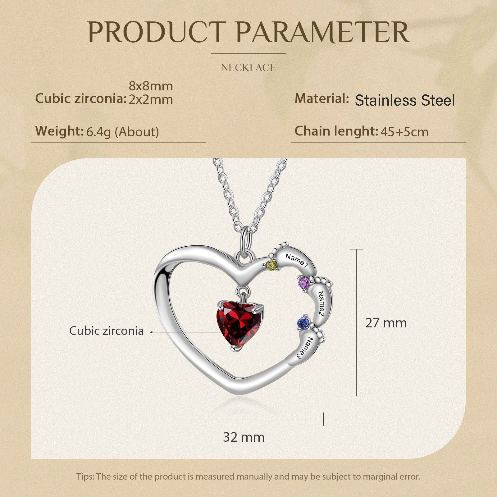 ThinkEngraved mothers necklace Personalized Mother's Necklace Heart and Baby Feet 4 Birthstone 3 Names Dangle Gem