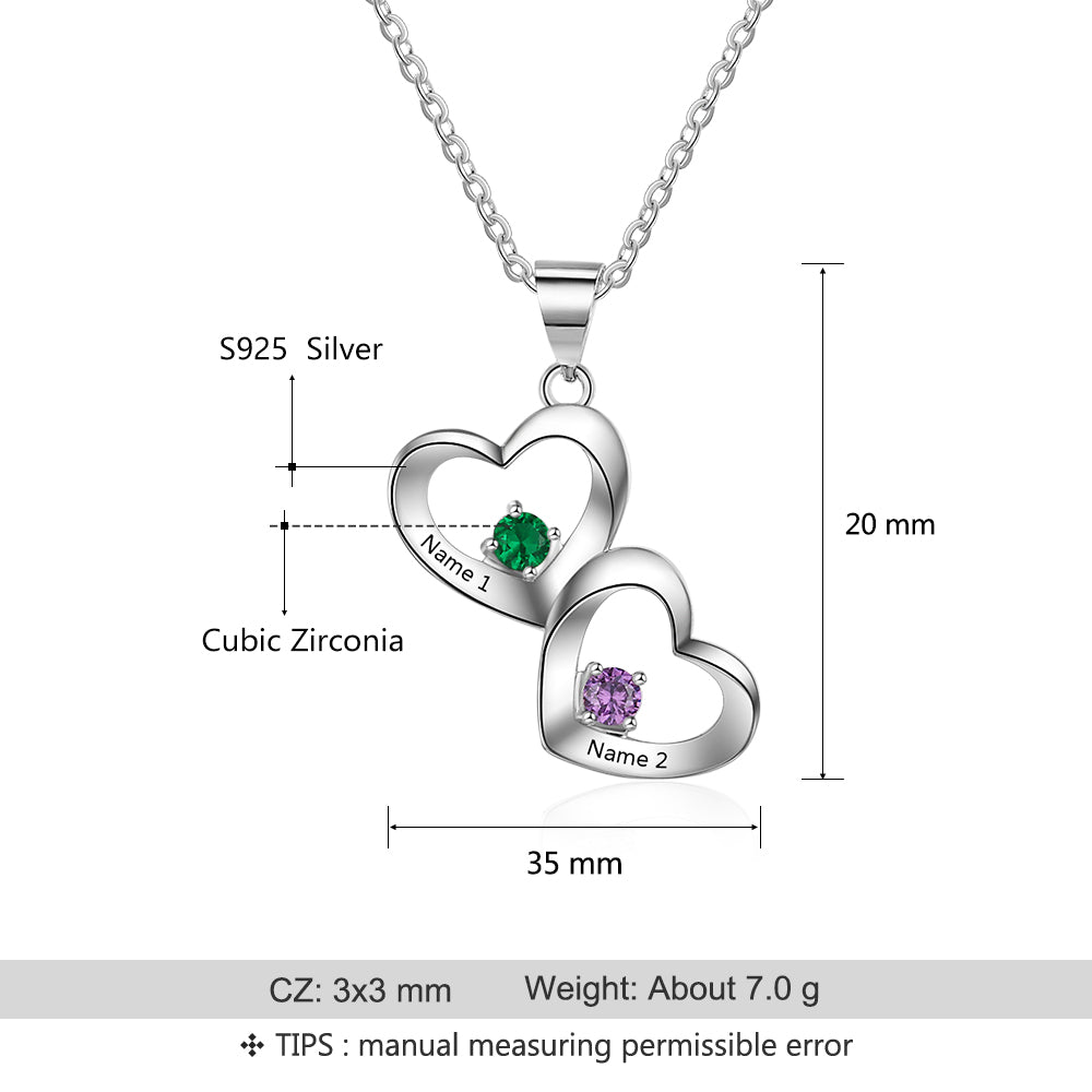 ThinkEngraved mothers necklace Personalized Mother's Ring 2 Birthstones 2 Hearts 2 Engraved Names