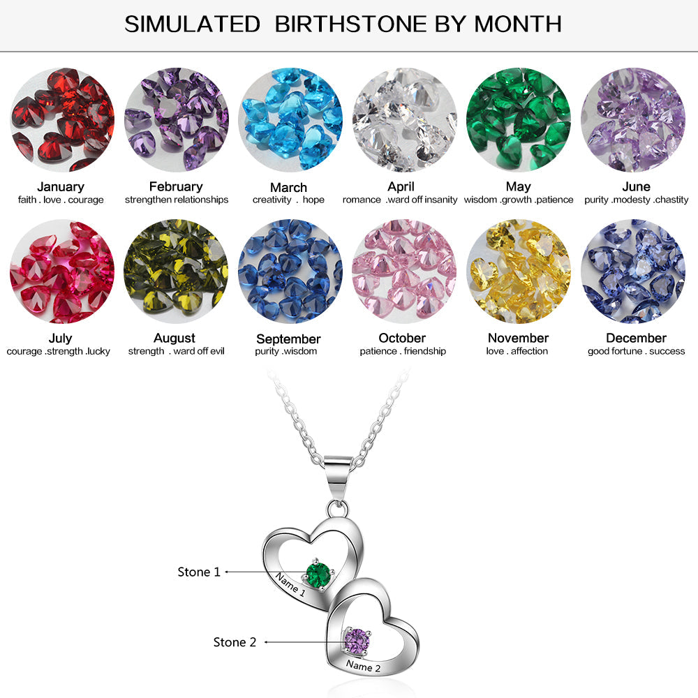 ThinkEngraved mothers necklace Personalized Mother's Ring 2 Birthstones 2 Hearts 2 Engraved Names