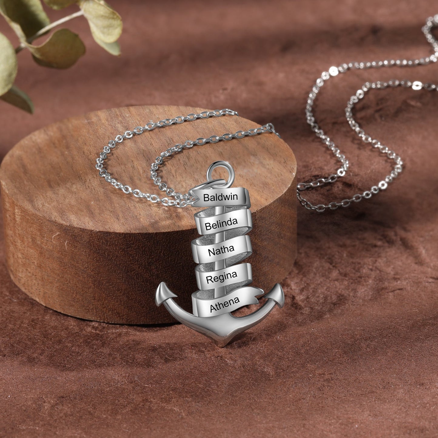 ThinkEngraved Name Necklace Personalized 5 Engraved Names Mother's Necklace - Chain and Anchor Design