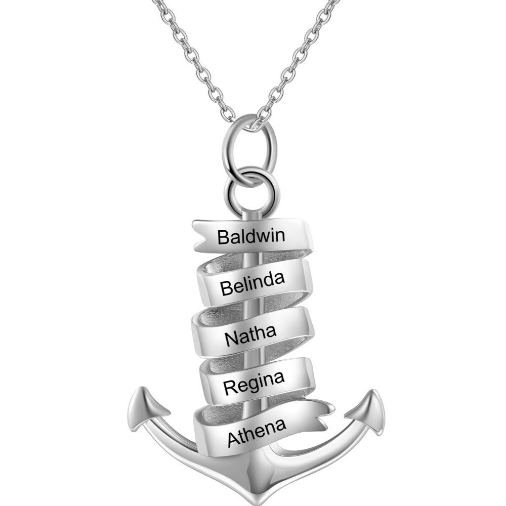ThinkEngraved Name Necklace Personalized 5 Engraved Names Mother's Necklace - Chain and Anchor Design