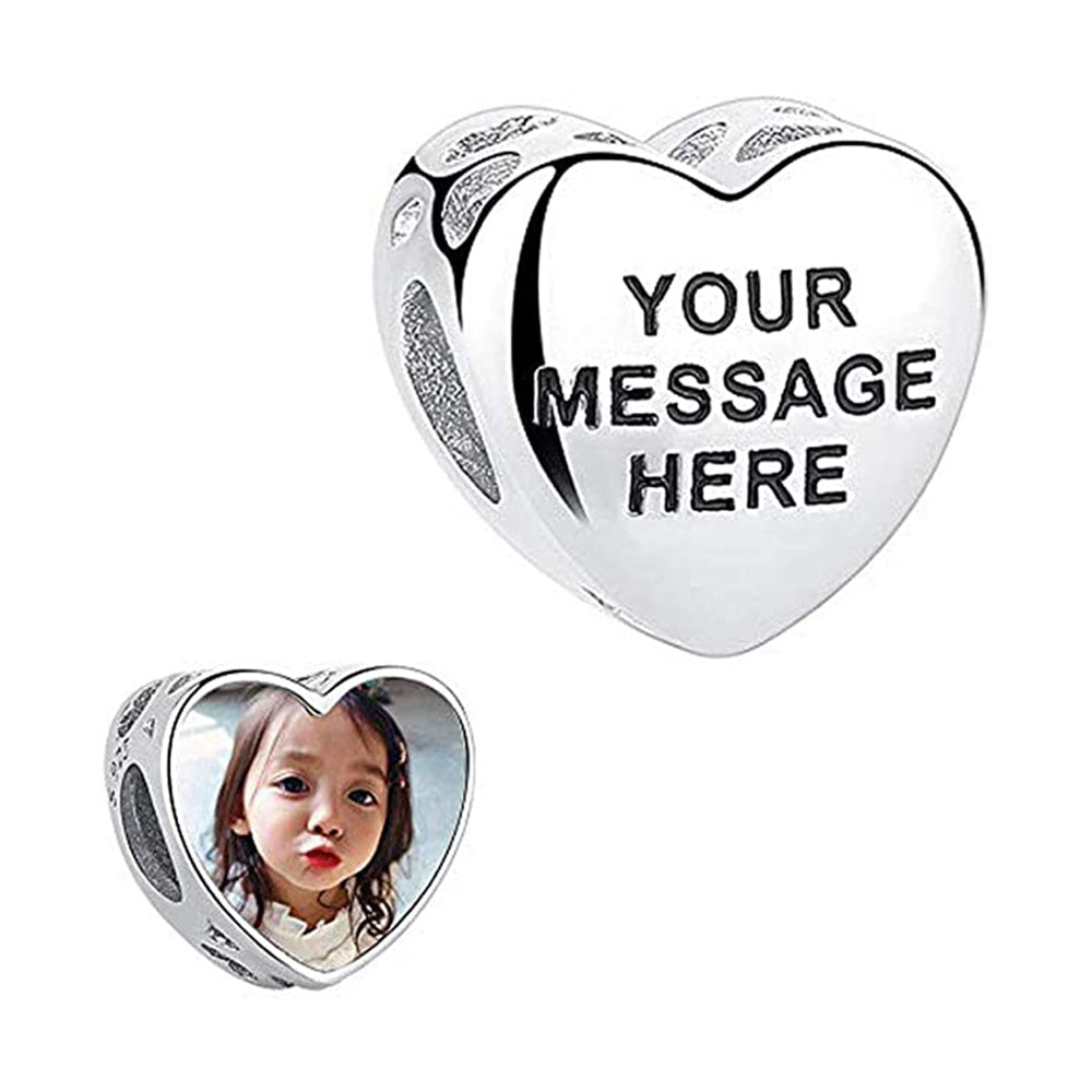 ThinkEngraved Personalized Charms Custom Photo Heart Charm - Personalized Euro Charm - Photo Bead