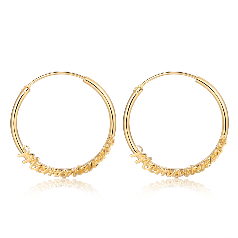 Thinkengraved Personalized Earrings Gold Personalized Cursive Script Name Hoop Earrings - Gold, Silver, Rose Gold