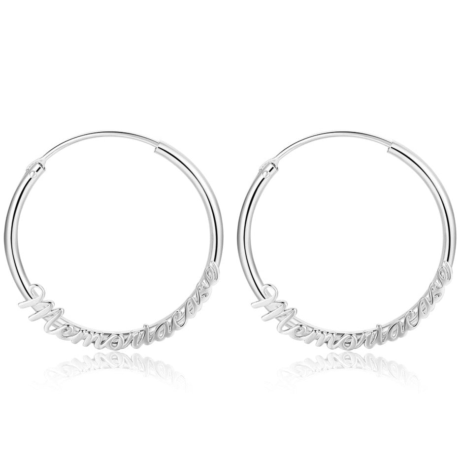 Thinkengraved Personalized Earrings Silver Personalized Cursive Script Name Hoop Earrings - Gold, Silver, Rose Gold