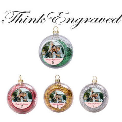 ThinkEngraved Personalized Ornament Custom Photo Christmas Ornament Clear With Tinsel Baby's First Christmas