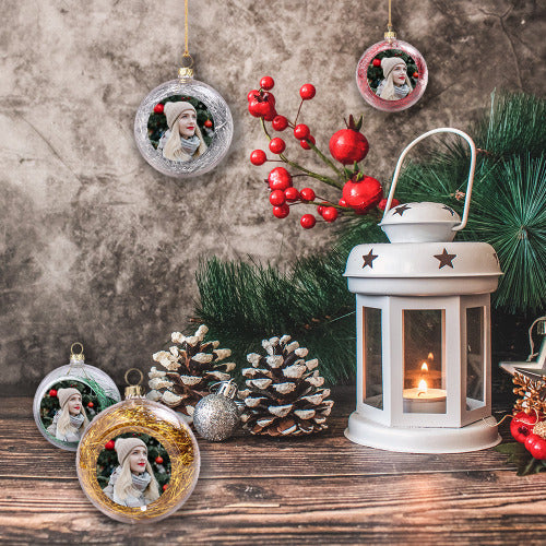ThinkEngraved Personalized Ornament Custom Photo Christmas Ornament Clear With Tinsel Red, Gold, Silver Green