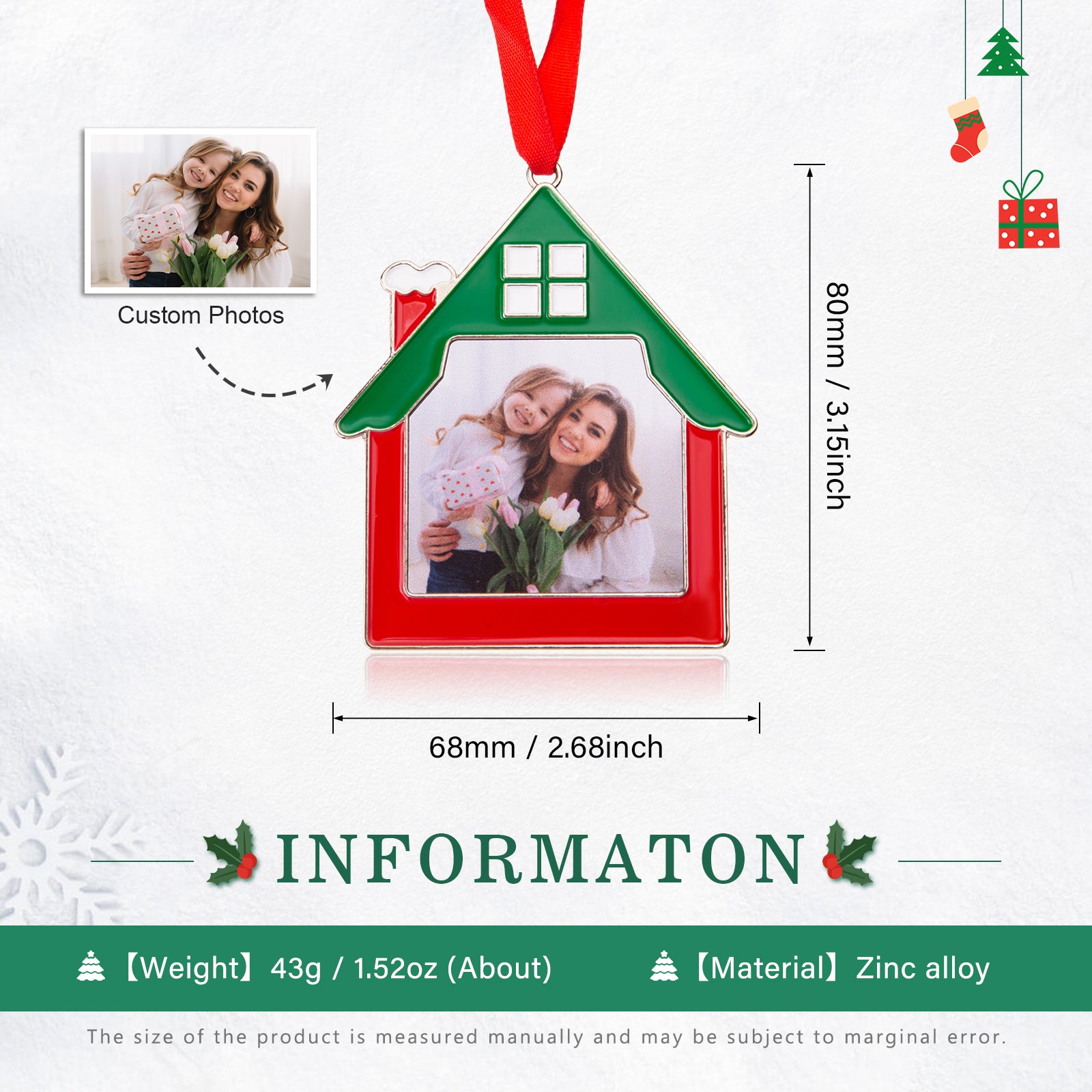 ThinkEngraved Personalized Ornament Gingerbread House Personalized Photo Christmas Photo Ornament House Gift Fireplace