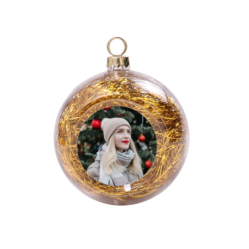 ThinkEngraved Personalized Ornament Gold Tinsel Custom Photo Christmas Ornament Clear With Tinsel Red, Gold, Silver Green