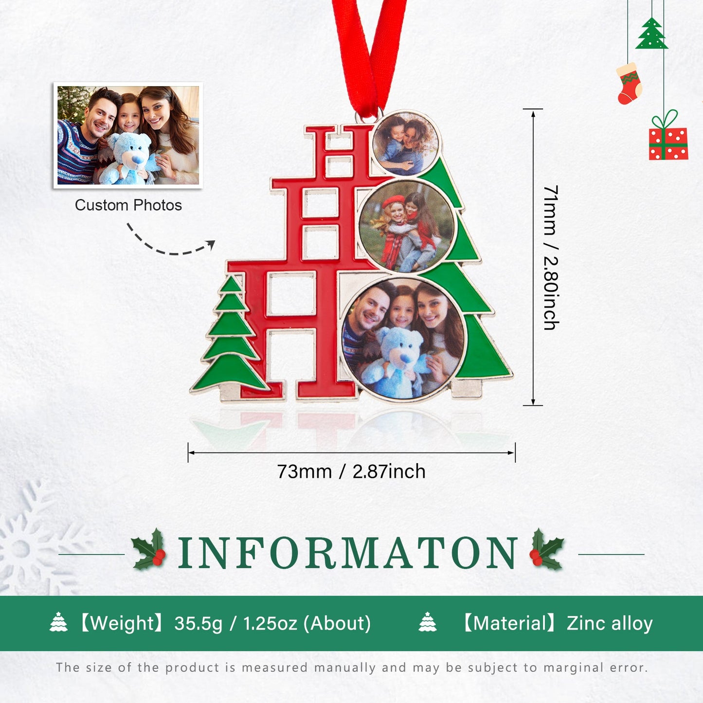 ThinkEngraved Personalized Ornament Personalized Photo Christmas Photo Ornament Ho Ho Ho