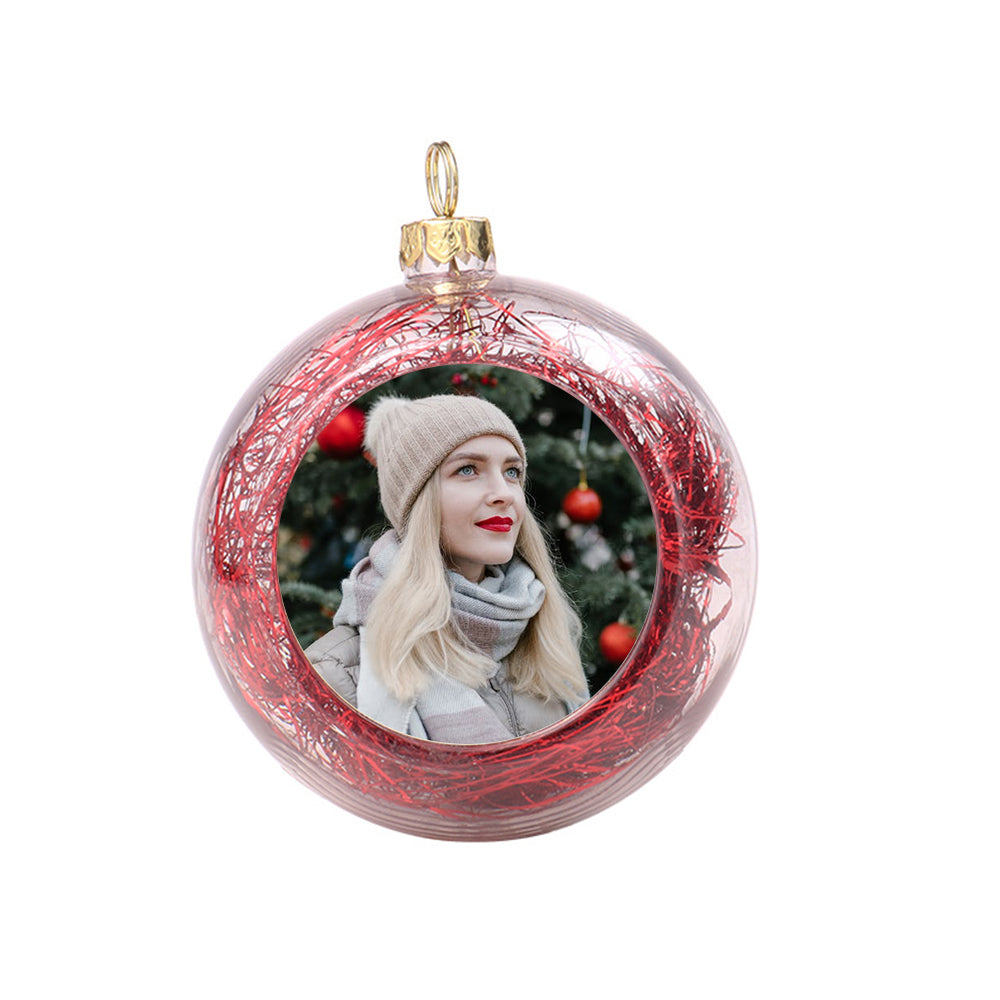 ThinkEngraved Personalized Ornament Red Tinsel Custom Photo Christmas Ornament Clear With Tinsel Red, Gold, Silver Green
