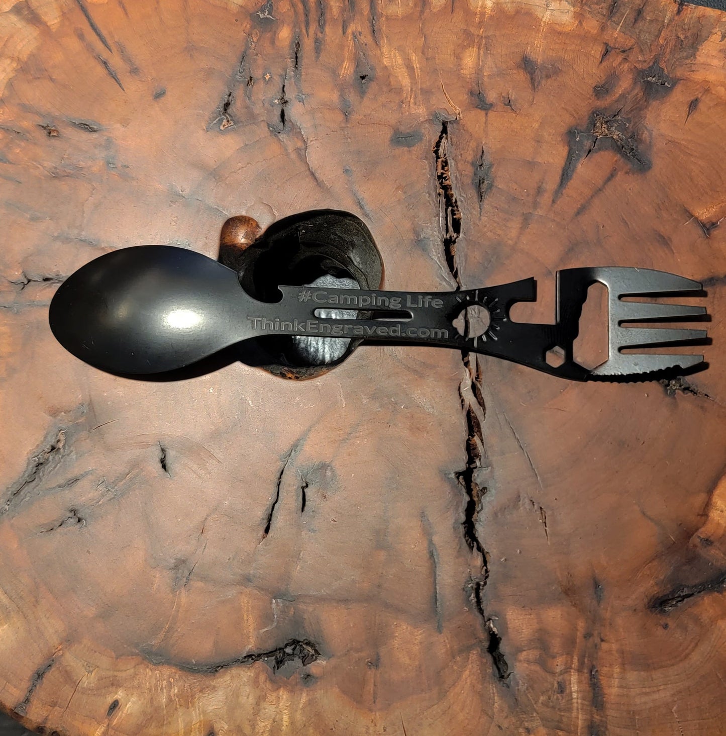 ThinkEngraved Personalized utensils Personalized 12 IN 1 Camping Spoon, Fork Multi Tool With a Wrench Knife and more