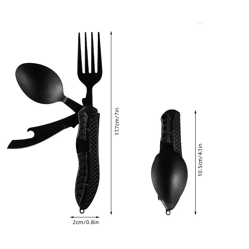 ThinkEngraved Personalized utensils Personalized Camping or Picnic Fork, Spoon, and Knife Folding Utensil Multi-Tool Black
