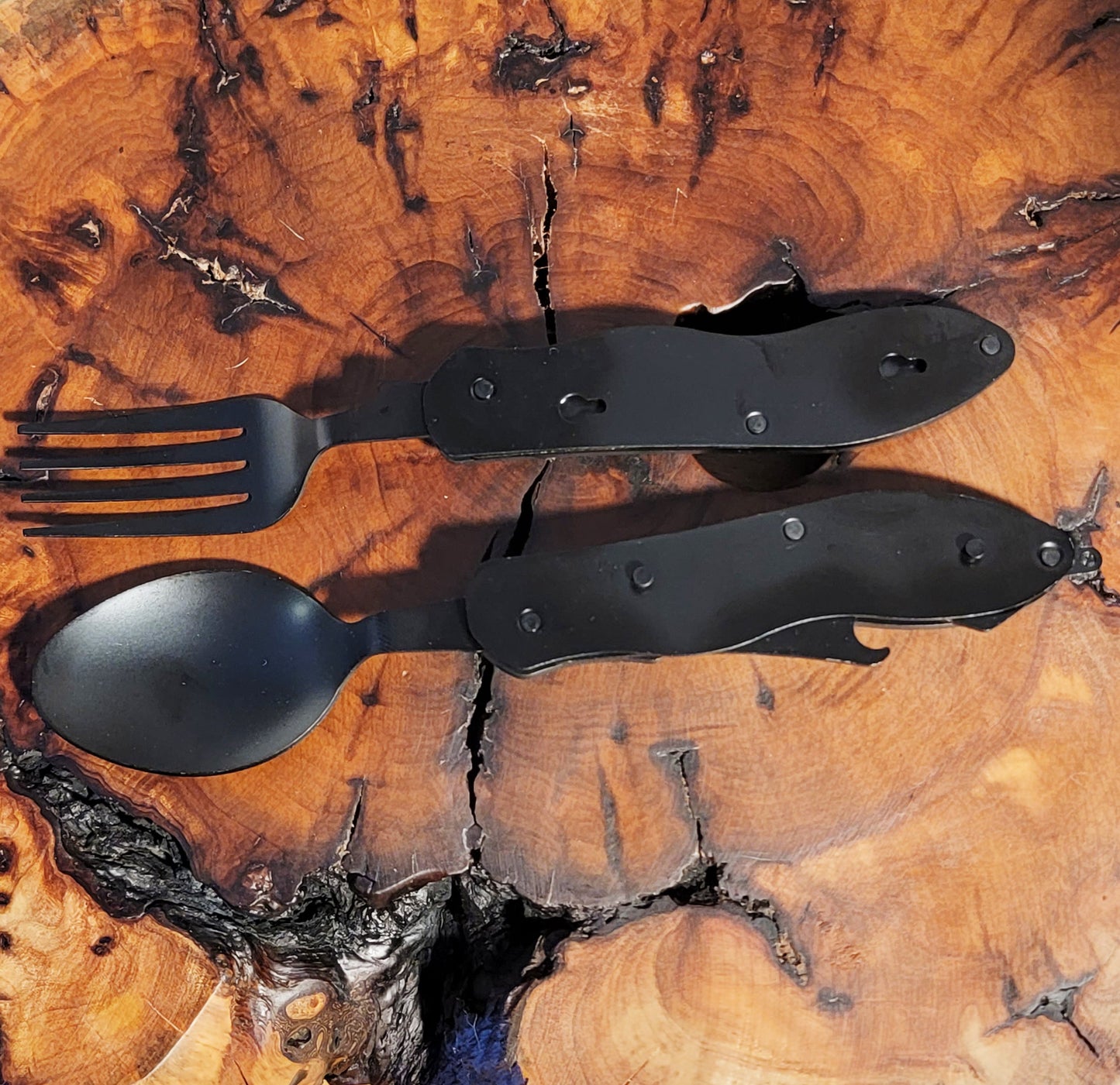 ThinkEngraved Personalized utensils Personalized Camping or Picnic Fork, Spoon, and Knife Folding Utensil Multi-Tool Black