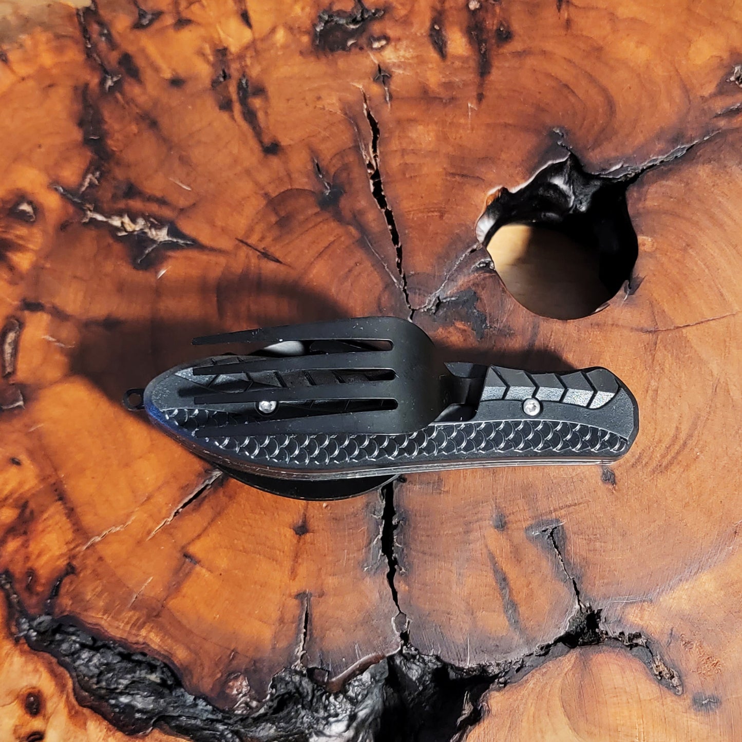 ThinkEngraved Personalized utensils Personalized Camping or Picnic Fork, Spoon, and Knife Folding Utensil Multi-Tool Black