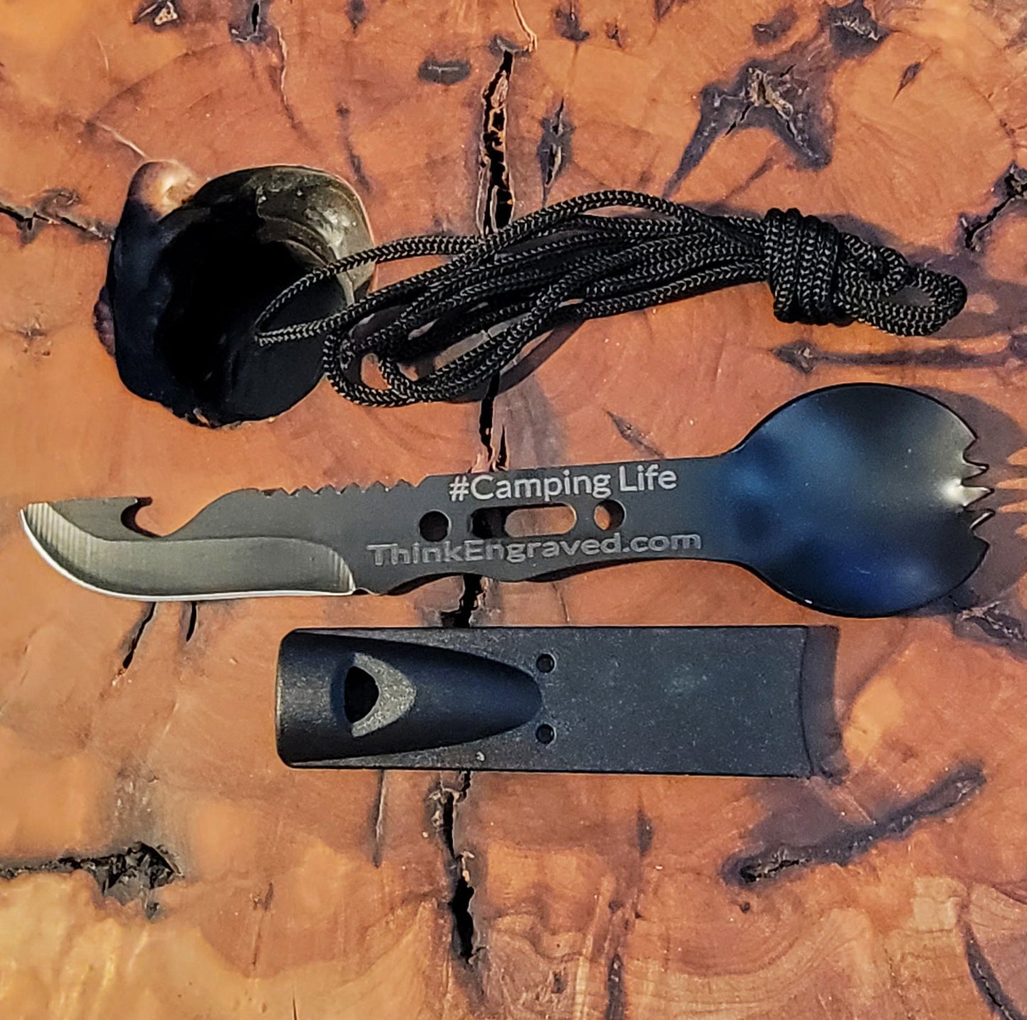 ThinkEngraved Personalized utensils Personalized Camping Spork and Knife 6 in 1 Survival Multi Tool Spork, knife, de-scaler bottle opener and more