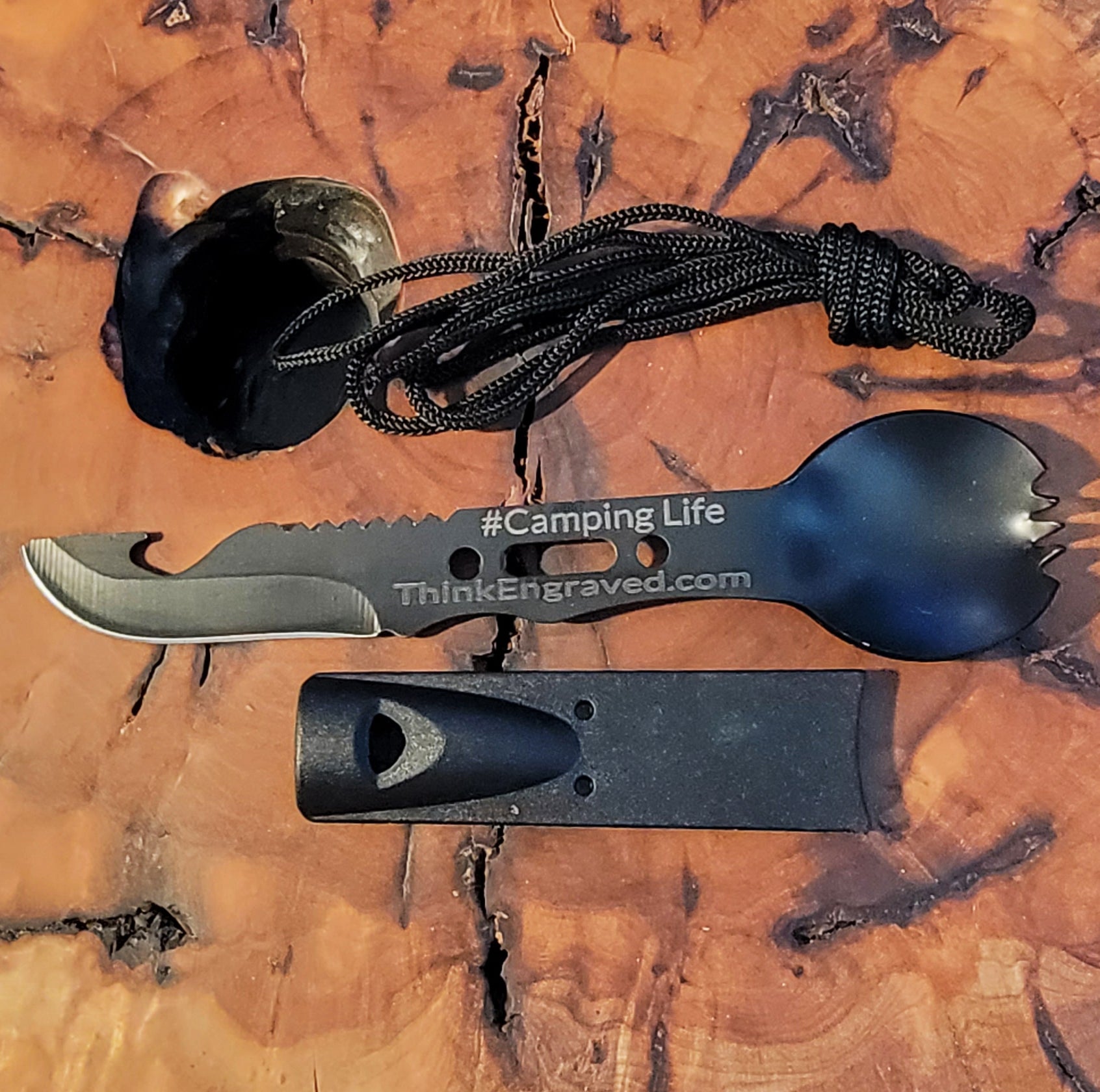 ThinkEngraved Personalized utensils Personalized Camping Spork and Knife 6 in 1 Survival Multi Tool Spork, knife, de-scaler bottle opener and more