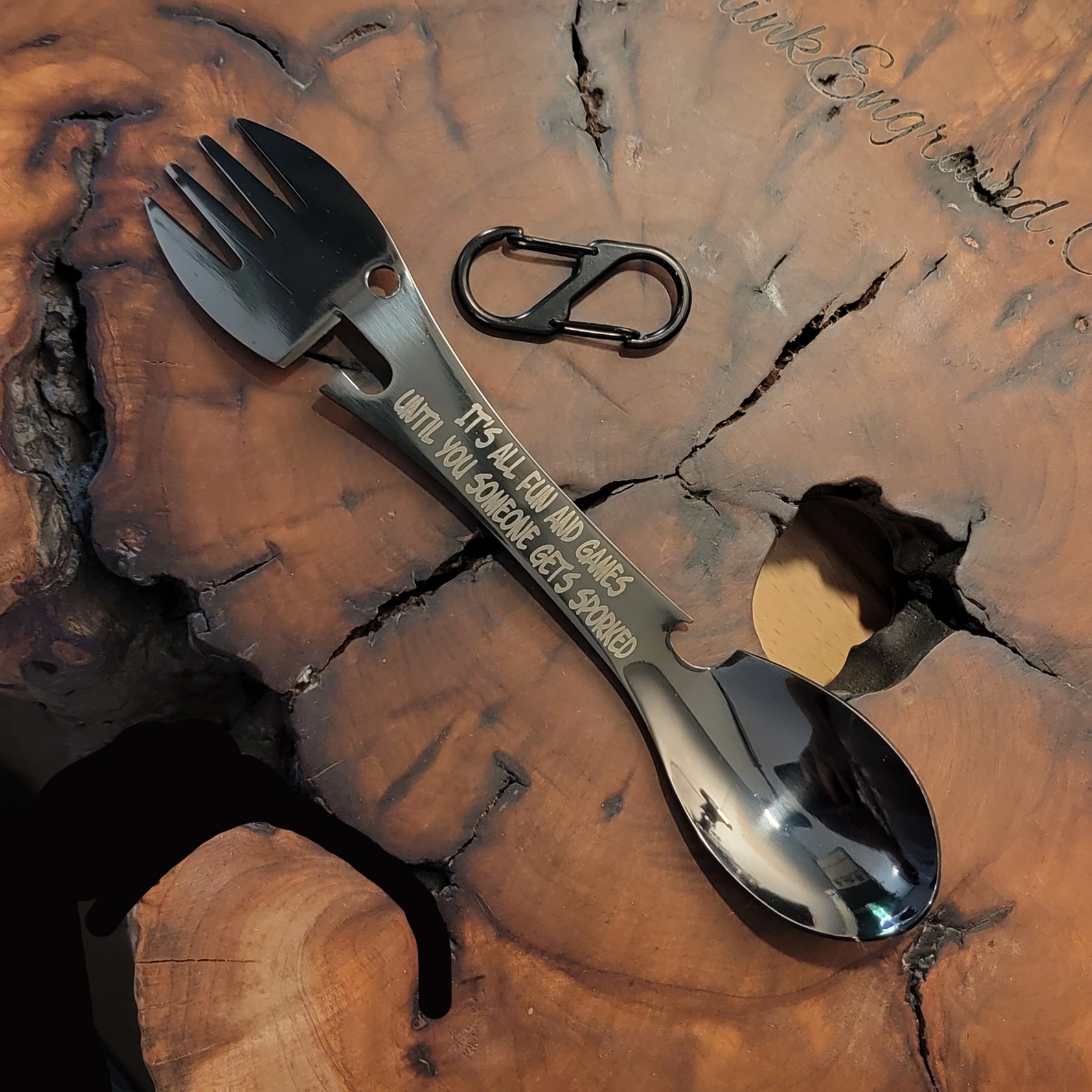 ThinkEngraved Personalized utensils Personalized Camping Spork - Engraved Camping Knife, Spoon Fork