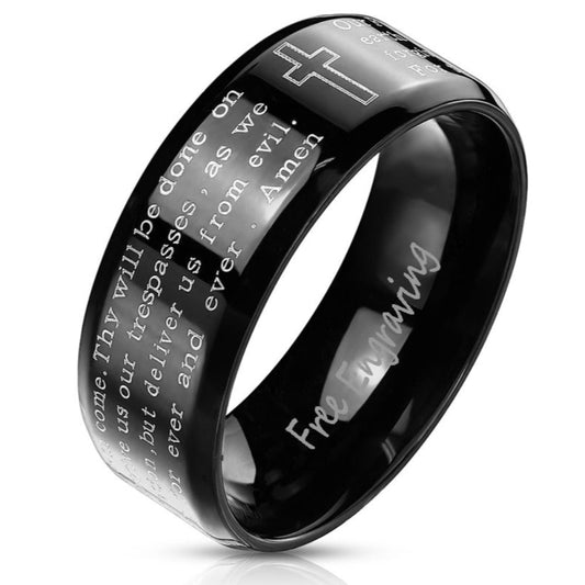 ThinkEngraved Prayer Ring 6mm size 5 Personalized Christian Cross and Engraved Lord's Prayer Ring Christian Ring