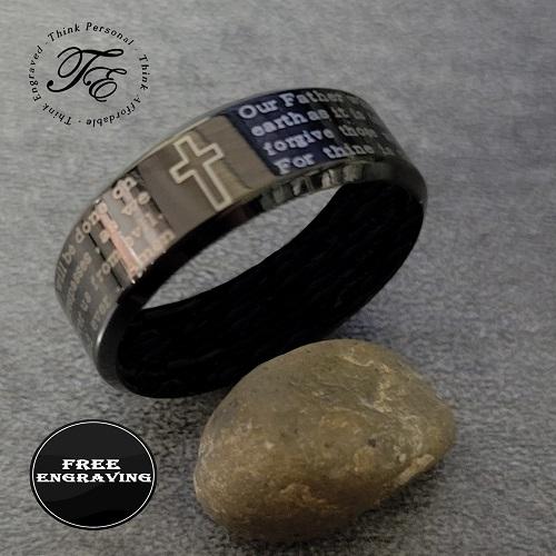 ThinkEngraved Prayer Ring Personalized Christian Cross and Engraved Lord's Prayer Ring Christian Ring