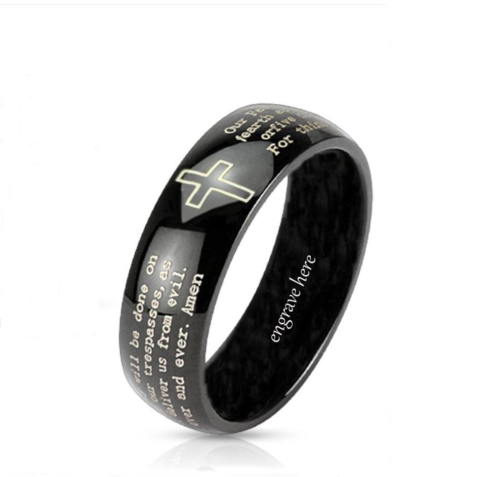 ThinkEngraved Prayer Ring Personalized Christian Cross and Lord's Prayer Ring Engraved Promise Ring